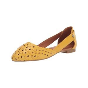 CARMELA Womens Yellow Cut Out Adele Almond Toe Slip On Leather Flats Shoes 36